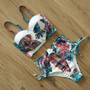 High Waist Lace Floral Halter Bikini Set