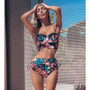 High Waist Lace Floral Halter Bikini Set