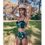 High Waist Lace Floral Halter Bikini Set