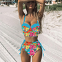 High Waist Lace Floral Halter Bikini Set