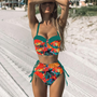 High Waist Lace Floral Halter Bikini Set