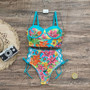 High Waist Lace Floral Halter Bikini Set