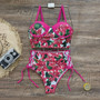 High Waist Lace Floral Halter Bikini Set