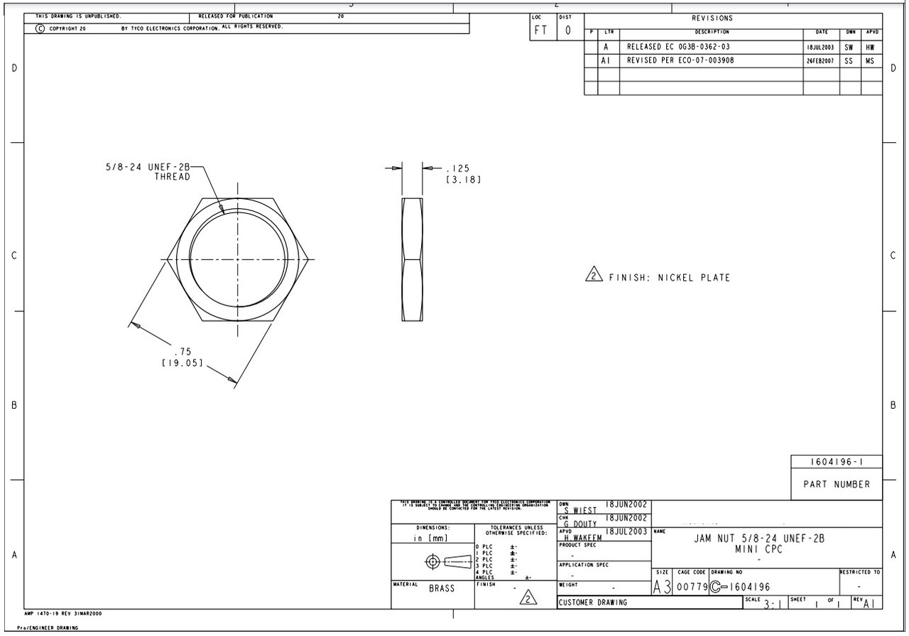 Panel Nut for UHF-Female and Type N-Female Bulkhead Connectors - SO-239