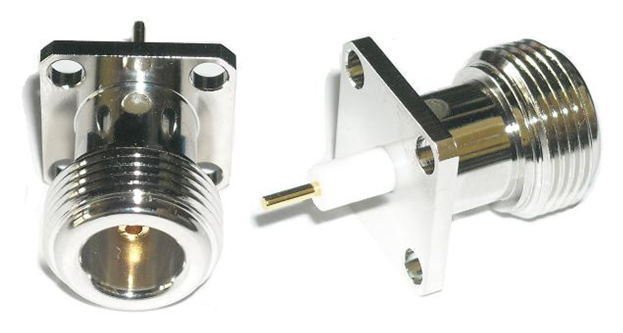 Type N-Female 4-Hole Panel Mount Coaxial Connector - SKU 4216