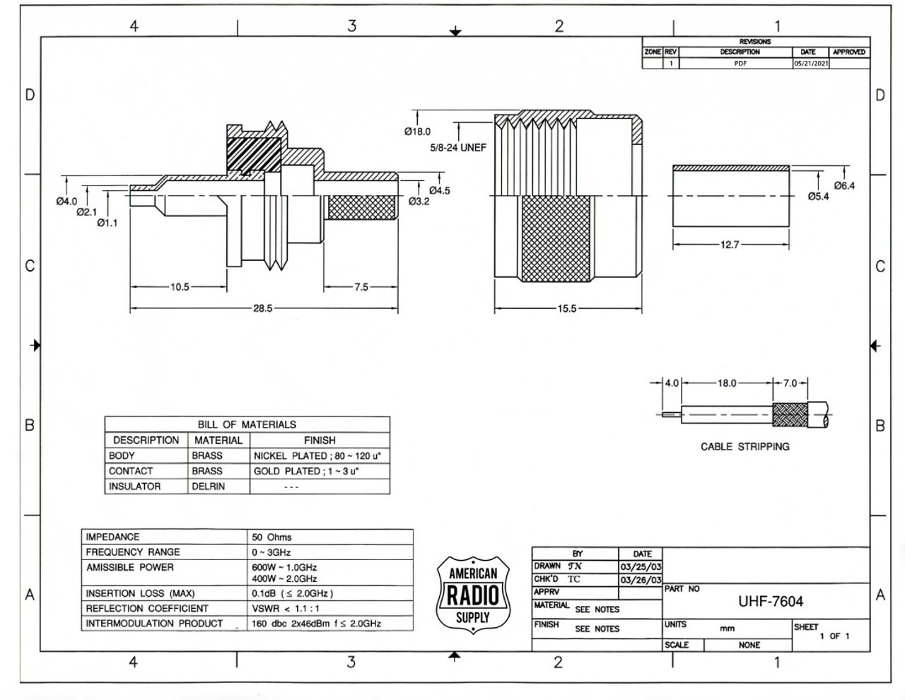 Crimp-On PL-259 UHF-Male Coaxial Connector for RG-58