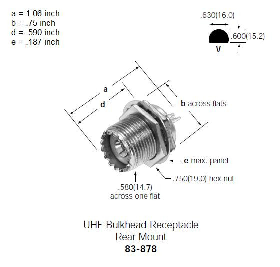 Amphenol 83878 UHFFemale SO239 Bulkhead Connector Rear Mount
