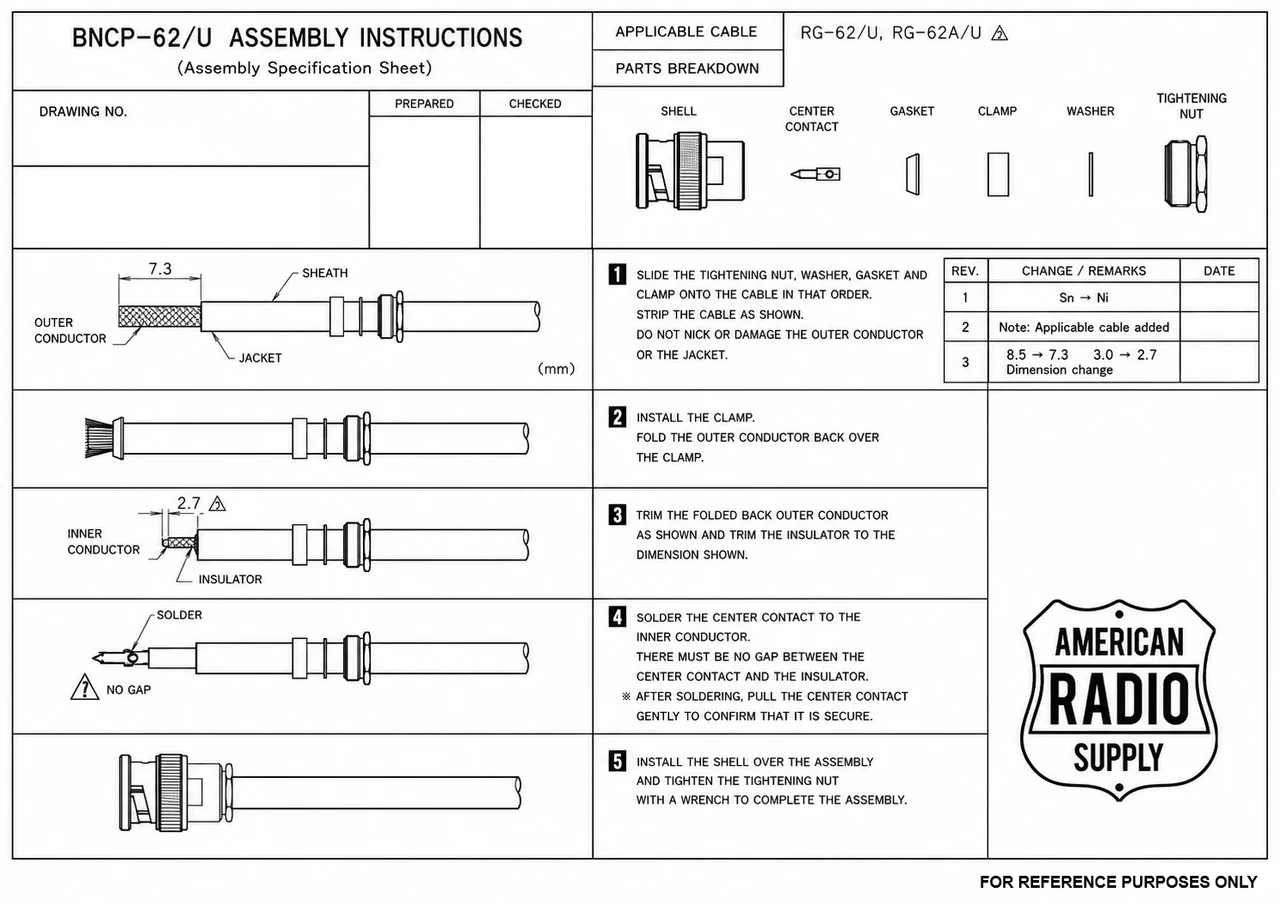 RG-62 - BNC Male Plug Standard Coaxial Cable Clamp Connector - BNC-3011