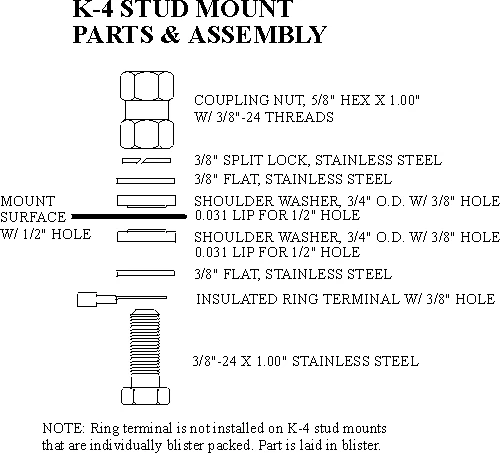 ARS K4 | 3/8-24 Threaded Antenna Stud Mount With Bolt Lug