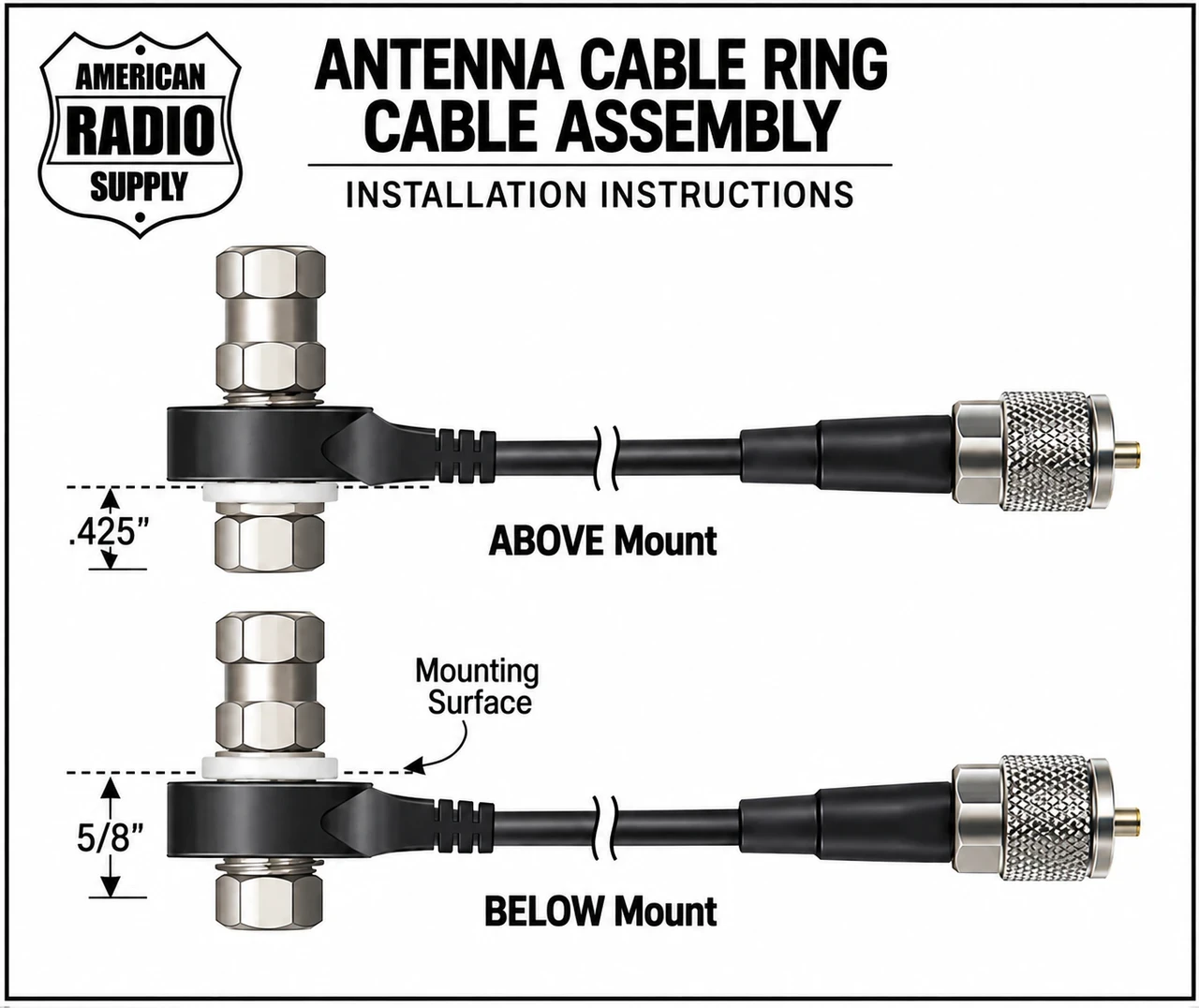 K4R | 3/8-24 Threaded Antenna Stud Mount With Ring Bolt