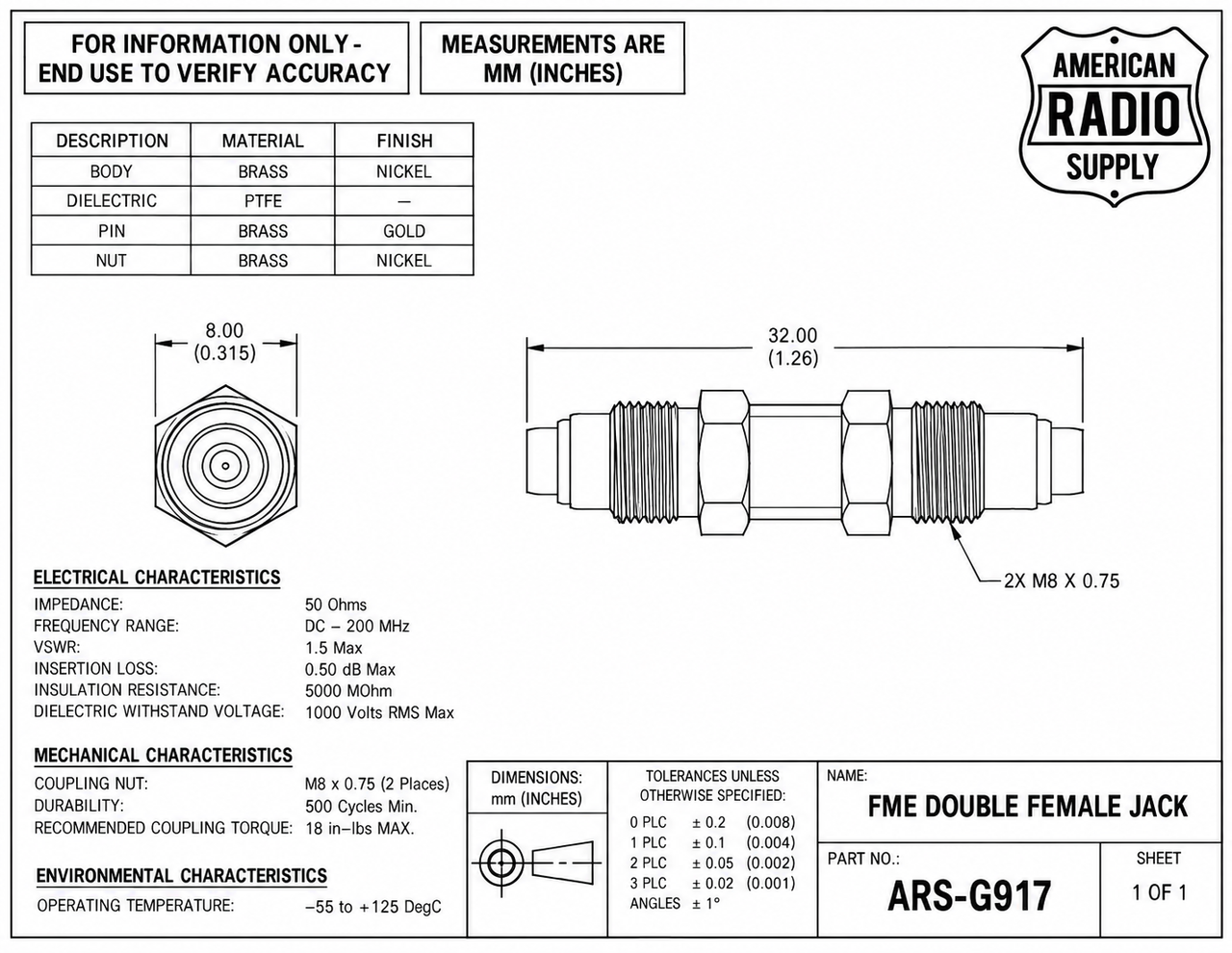 FME Double Female Barrel Coaxial Connector Adapter Coupler - ARS-G917