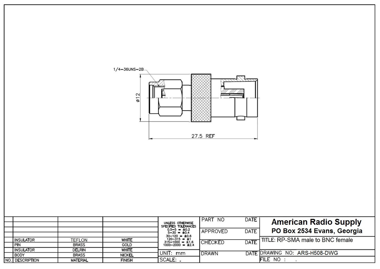 RP-SMA-Male to BNC-Female Coaxial Adapter