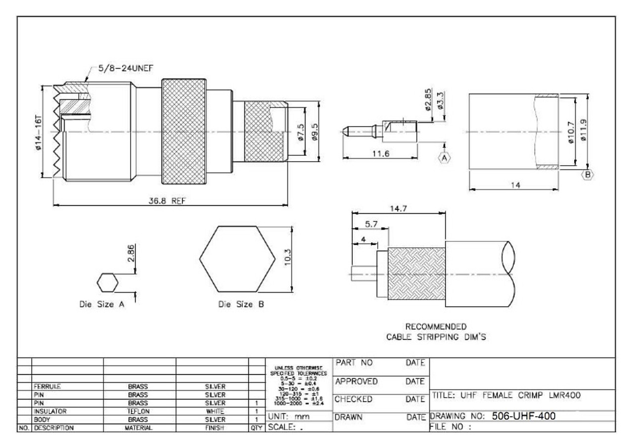 UHF-Female SO239 Cable End Connector RG-213 Coaxial Cable