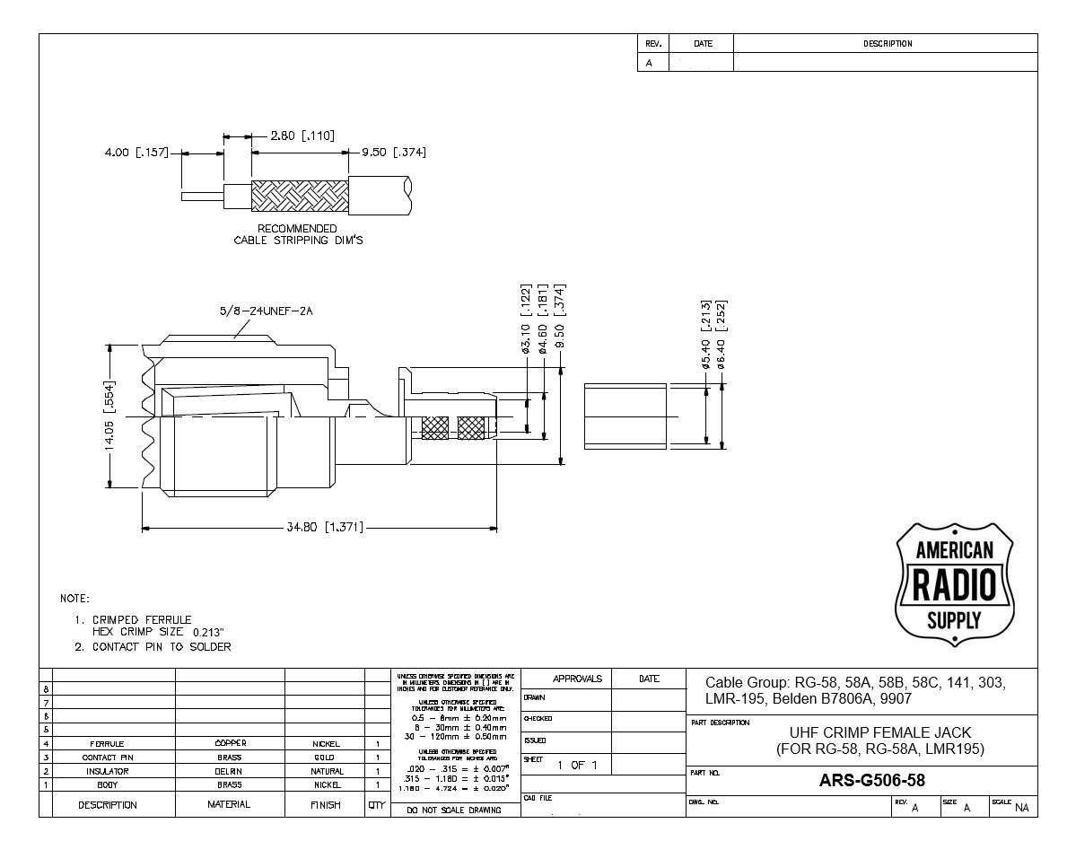  UHF-Female SO239 Cable End Connector RG-58 Coaxial Cable