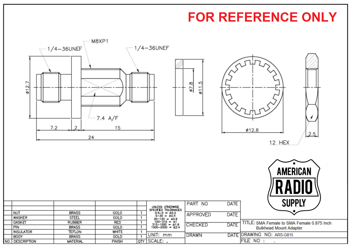 SMA Double Female Bulkhead Connector Length 1-Inch Diameter 1/2-Inch