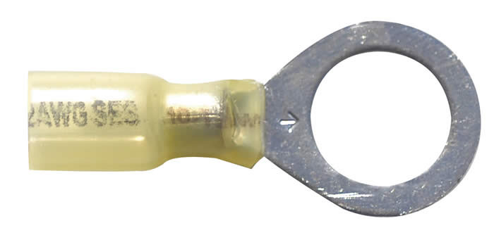 12-10 AWG Ring Terminal, Crimp, Nylon, 3/8-Inch Stud Hole, Yellow