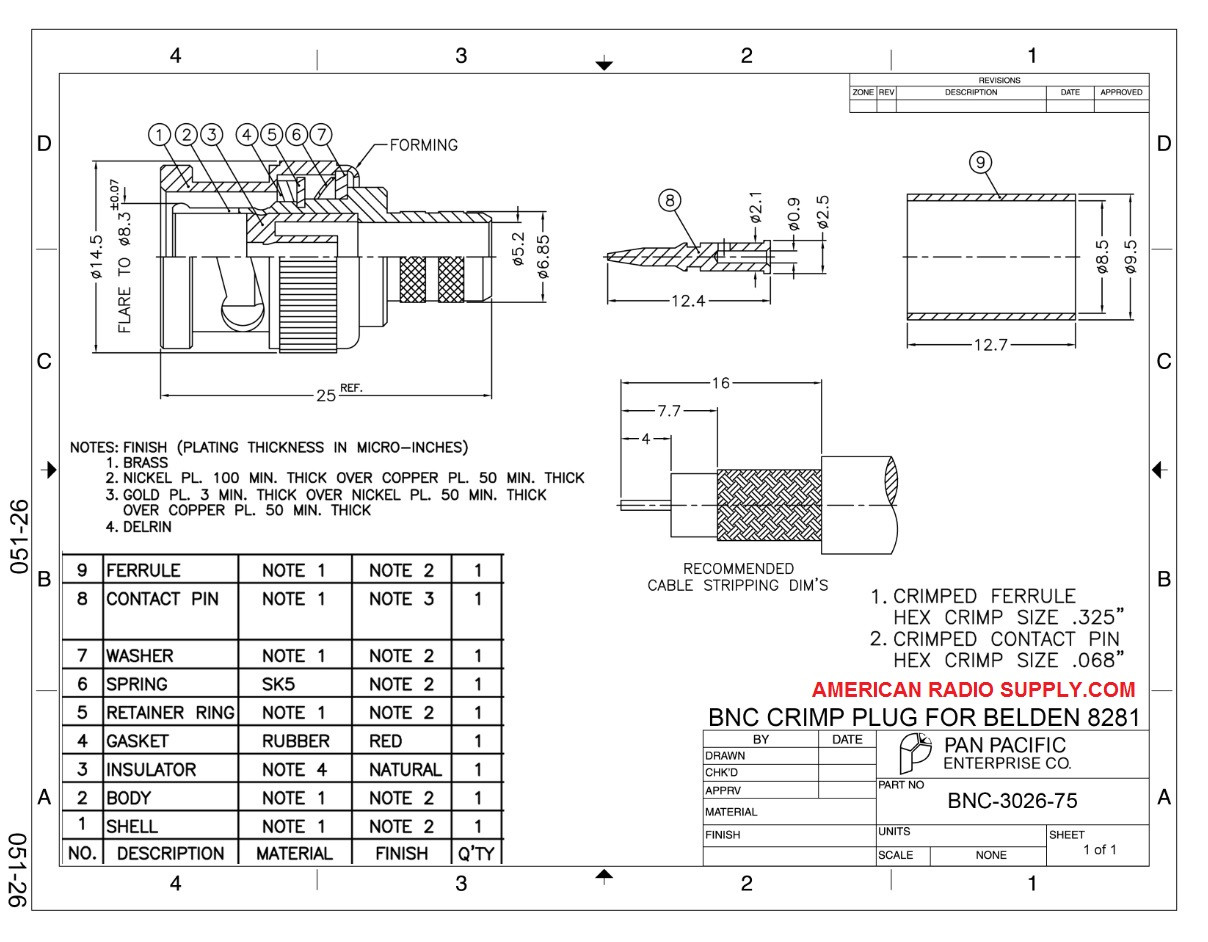 BNC-Male Dual Crimp Plug Coaxial Connector for Belden 8281 (BNC