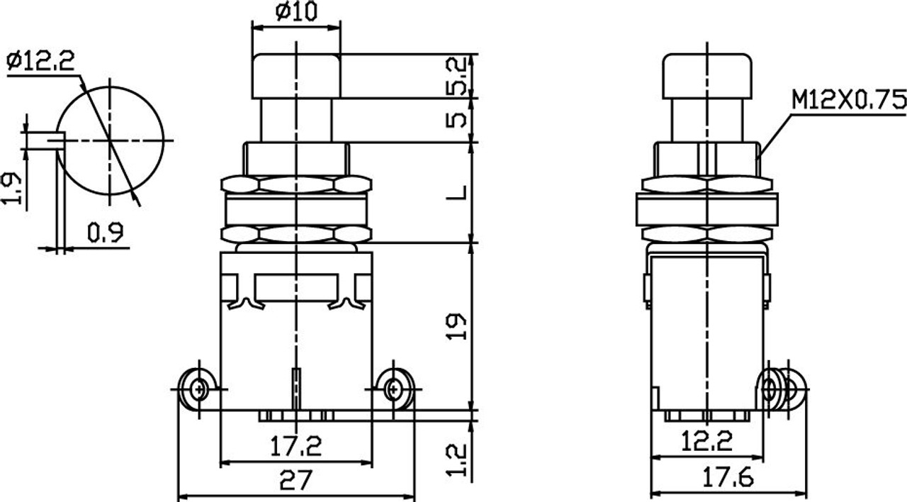 Push Button Switch On/On SPDT 3P 2A 125VAC - P/N CES-66-2460