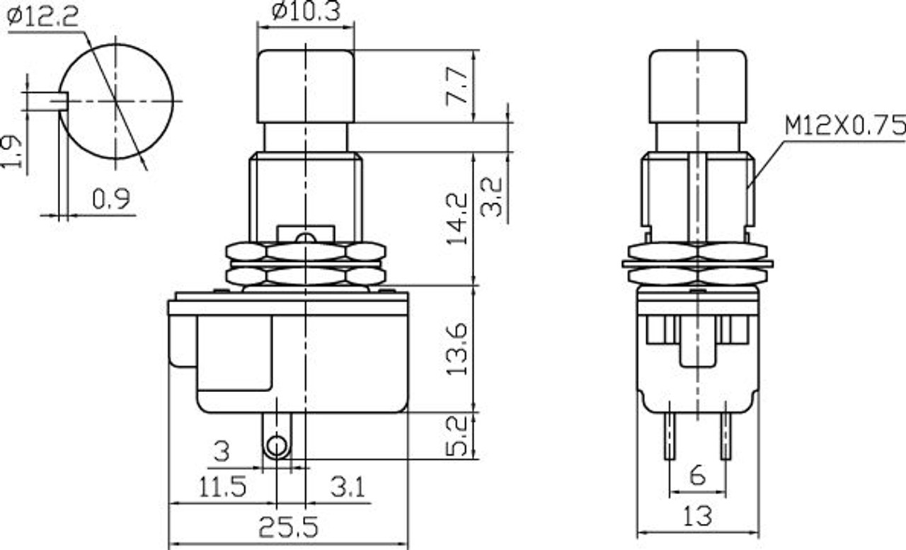 Push Button Switch Off/On SPST 2P 10A 125VAC - P/N CES-66-2432