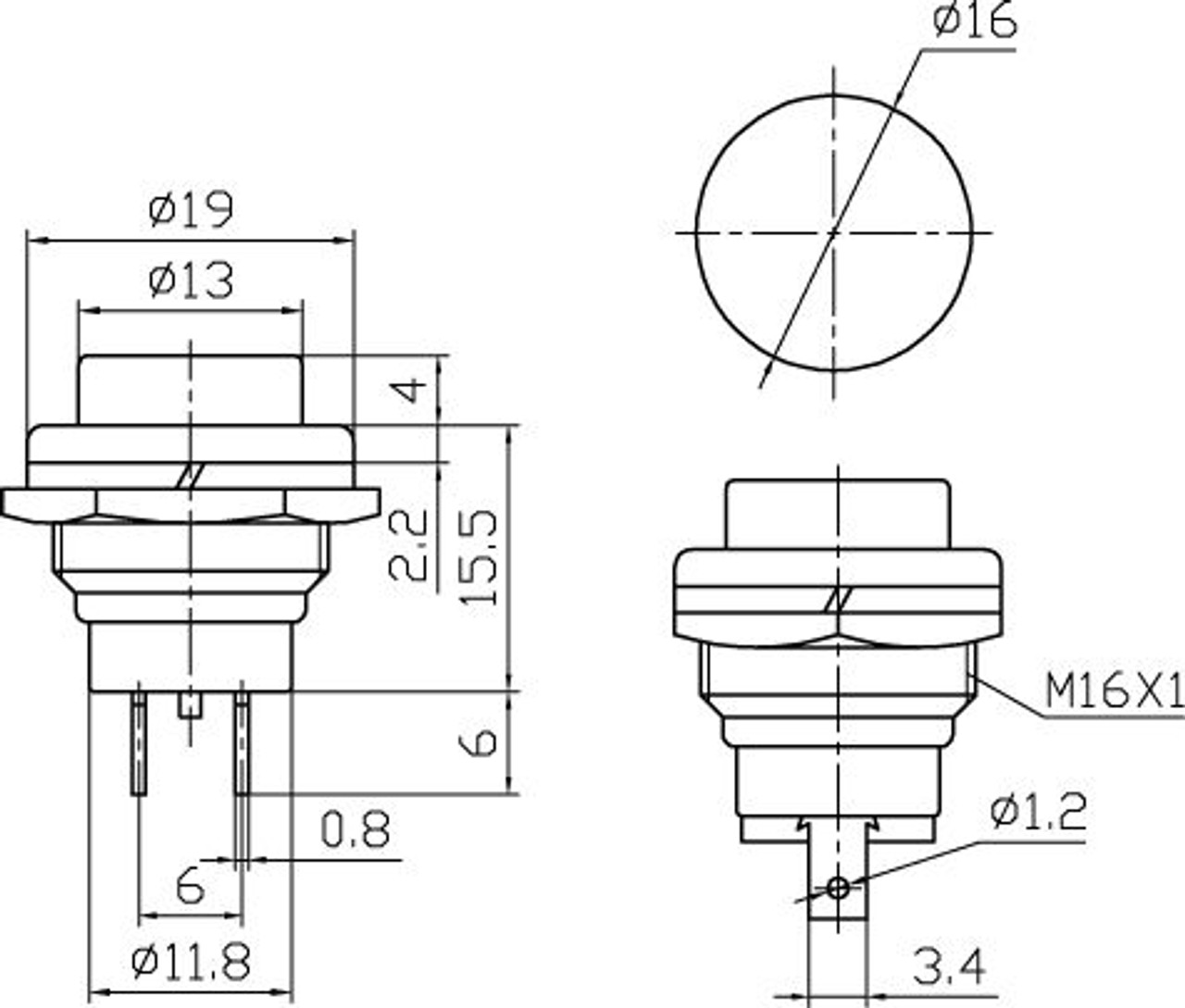 RED - Push Button Switch On/Off SPST 2P 4A 125VAC - P/N CES-66-2420