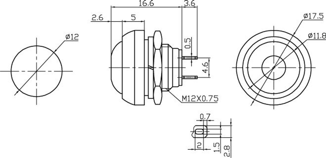 RED - Push Button Switch Off/On SPST 2P 3A 125VAC - CES-66-2441