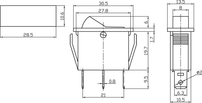 RED - Illuminated Rocker Switch On/Off SPST 3P 20A/12VDC -CES-66-2240