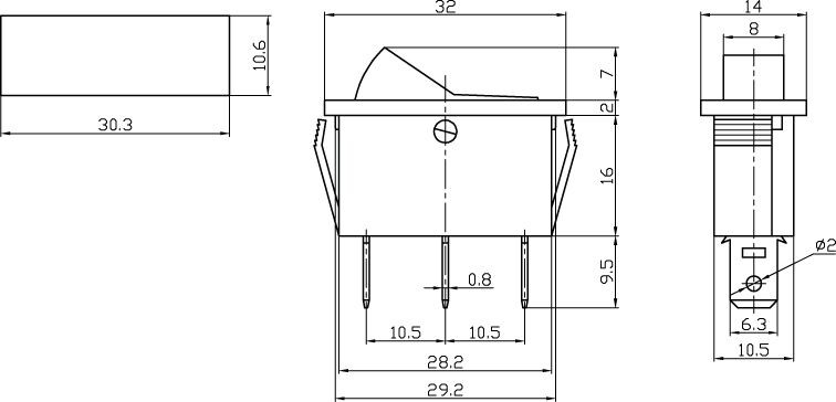 BLUE - Lighted Rocker Switch On/Off SPST 3P 20A/125VAC -CES-66-2218