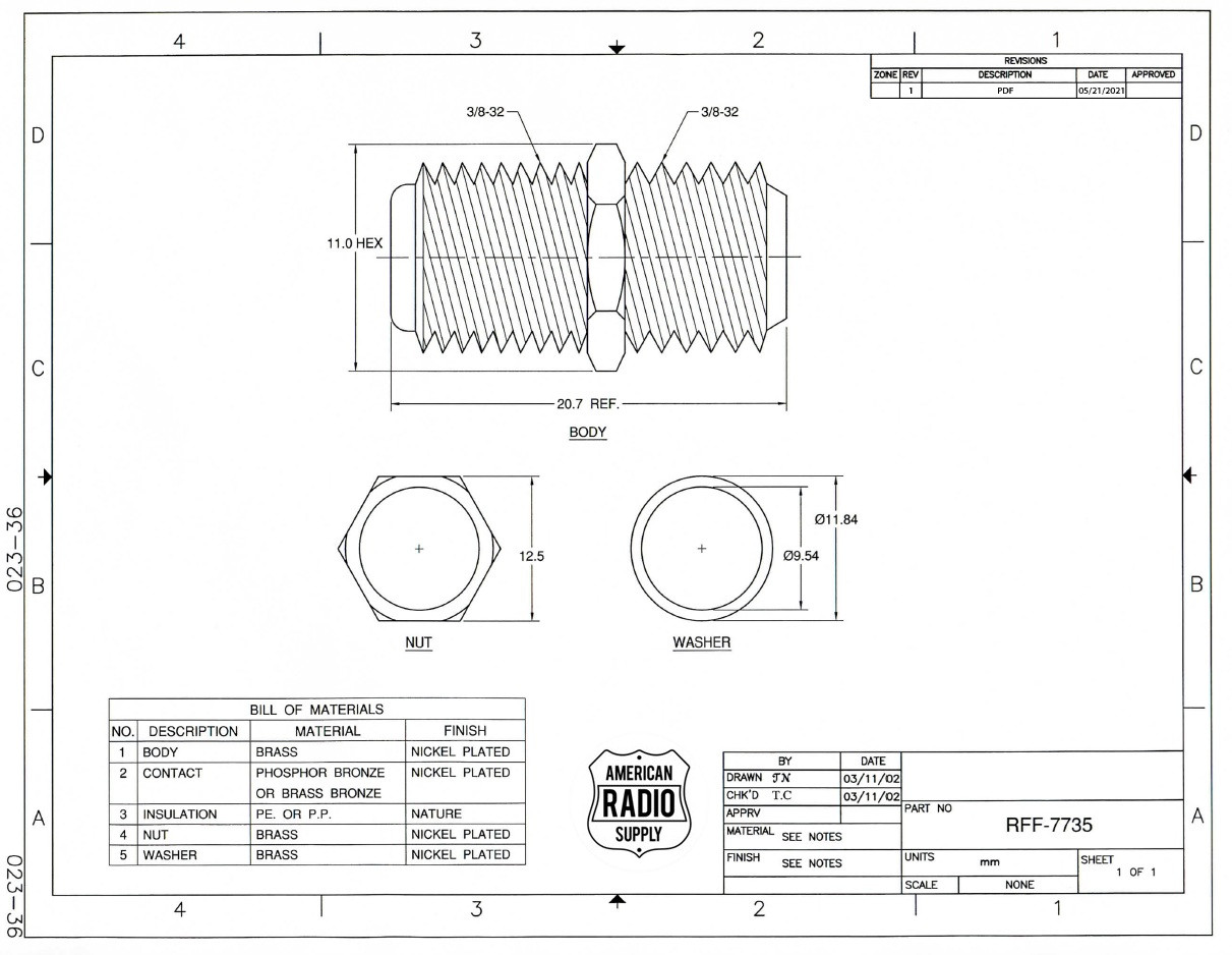 Type F Inline Coupler Splice Coaxial Adapter Connector (RFF-7735L)