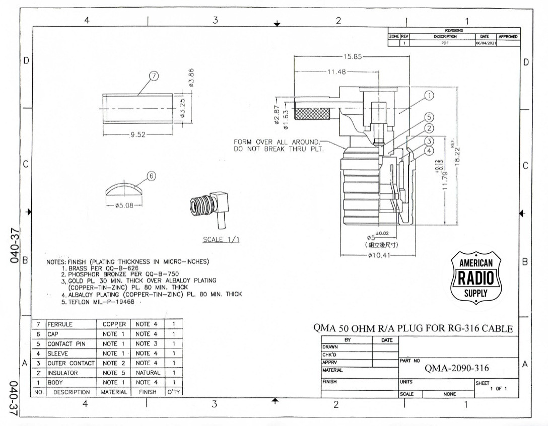 QMA Male Plug Crimp End Connector For RG-174 RG-316 LMR100 Coaxial Cable