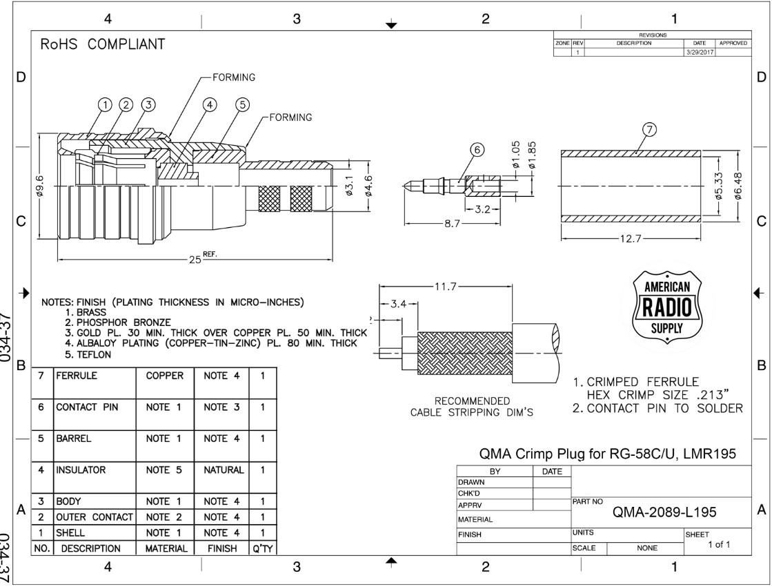 connecters キャスケット QMA Male Plug Crimp End Connector For RG-58A RG-223 LMR195 Coaxial
