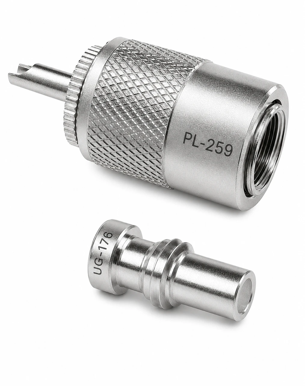 PL-259 / UG-176 - UHF Male Cable Plug Coaxial Connector - Silver Teflon - PL-259 / UG-176 - UHF Male Cable Plug Coaxial Connector - Silver Teflon