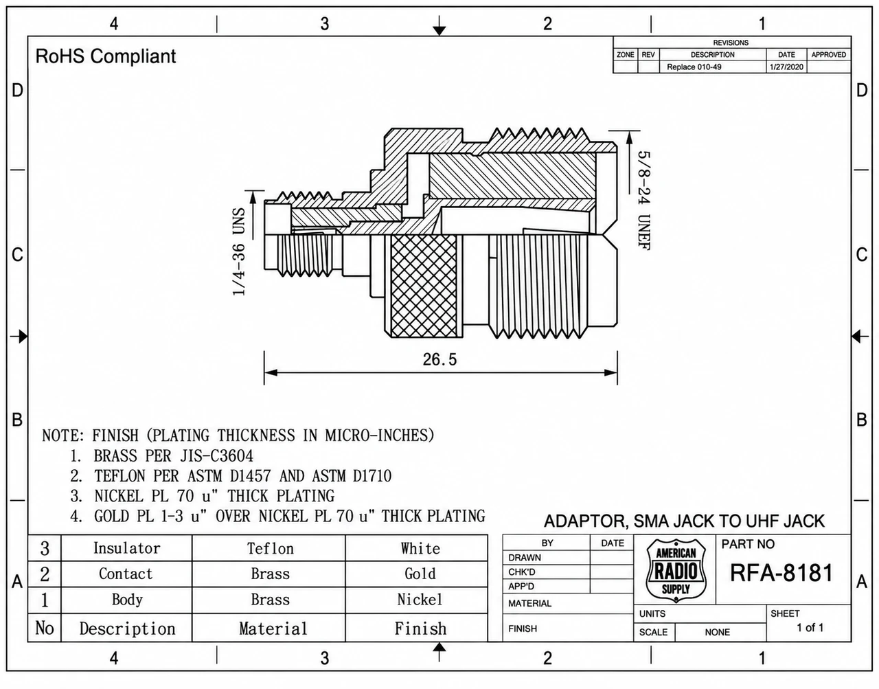 SO-239 UHF-Female to SMA-Female Coaxial Adapter - RFA-8181