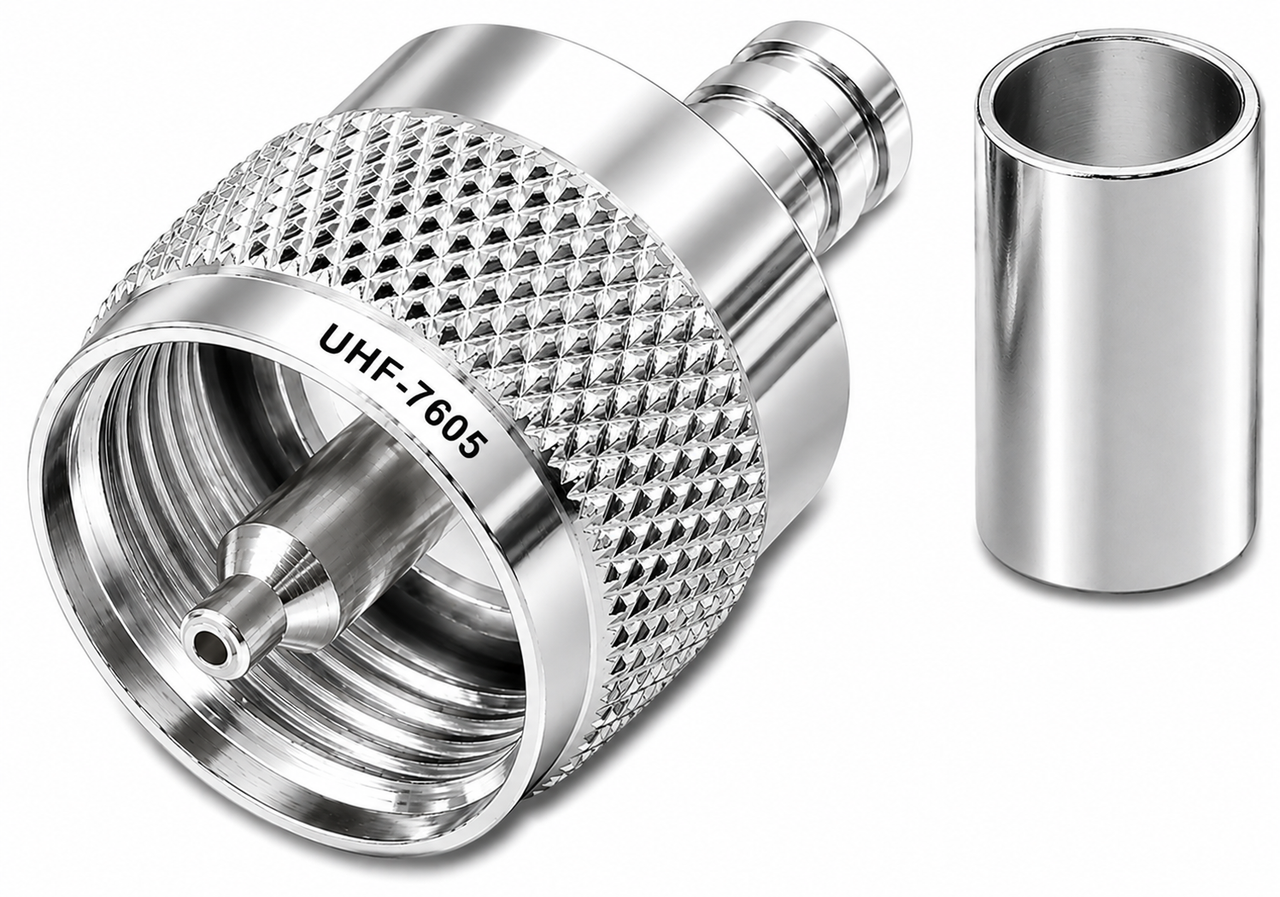 RG-8X LMR240 - PL-259 UHF Male Silver Plated Connector - UHF-7605-8X-SP