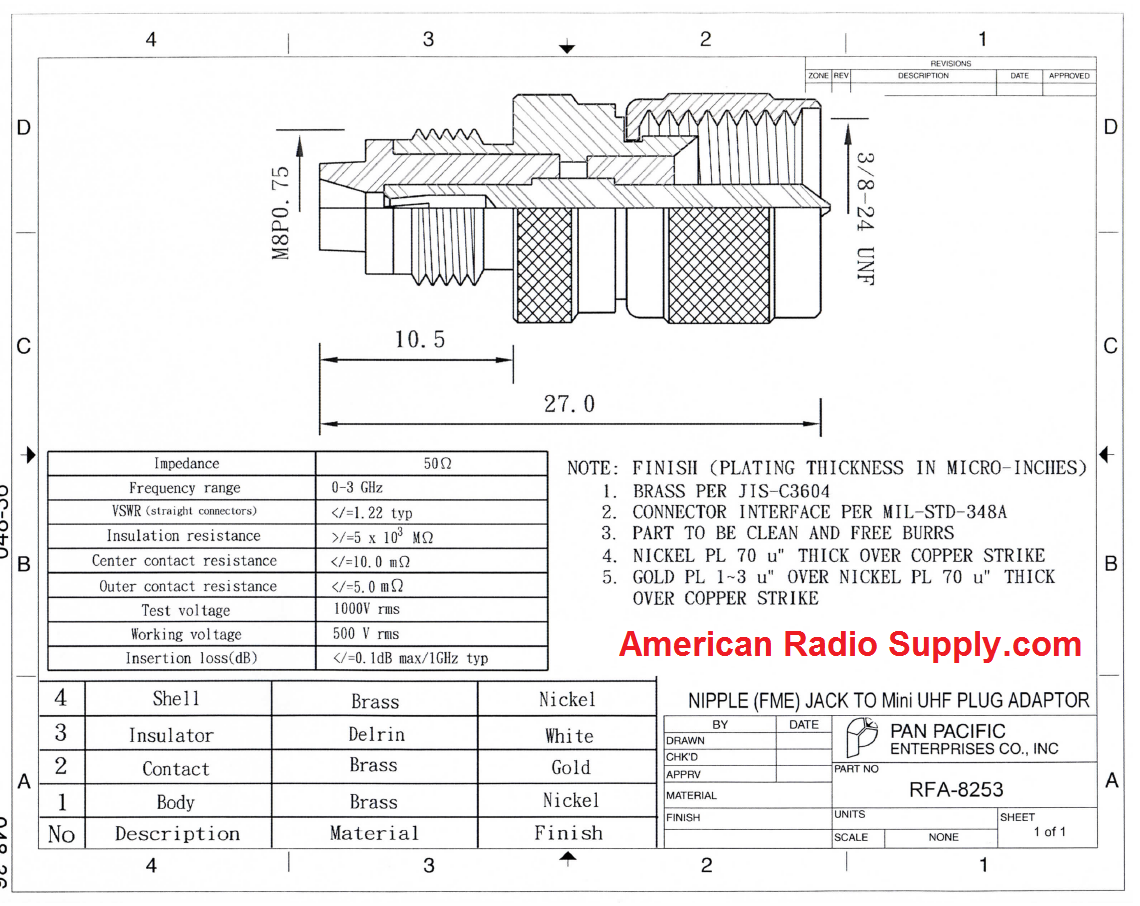 Mini-UHF Male to FME Female Coaxial Adapter