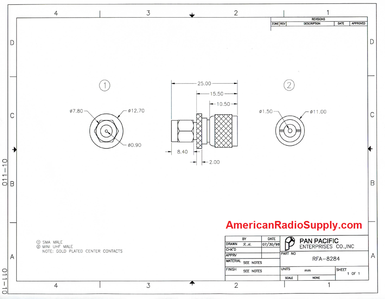 Mini-UHF-Male to SMA-Male Coaxial Adapter (RFA-8284)