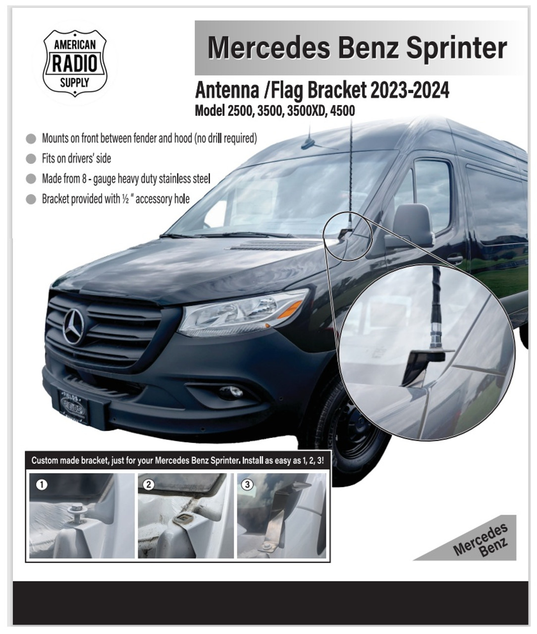 Mercedes Sprinter Van - Antenna Fender Mount - Drivers Side - 82-4600-DRV