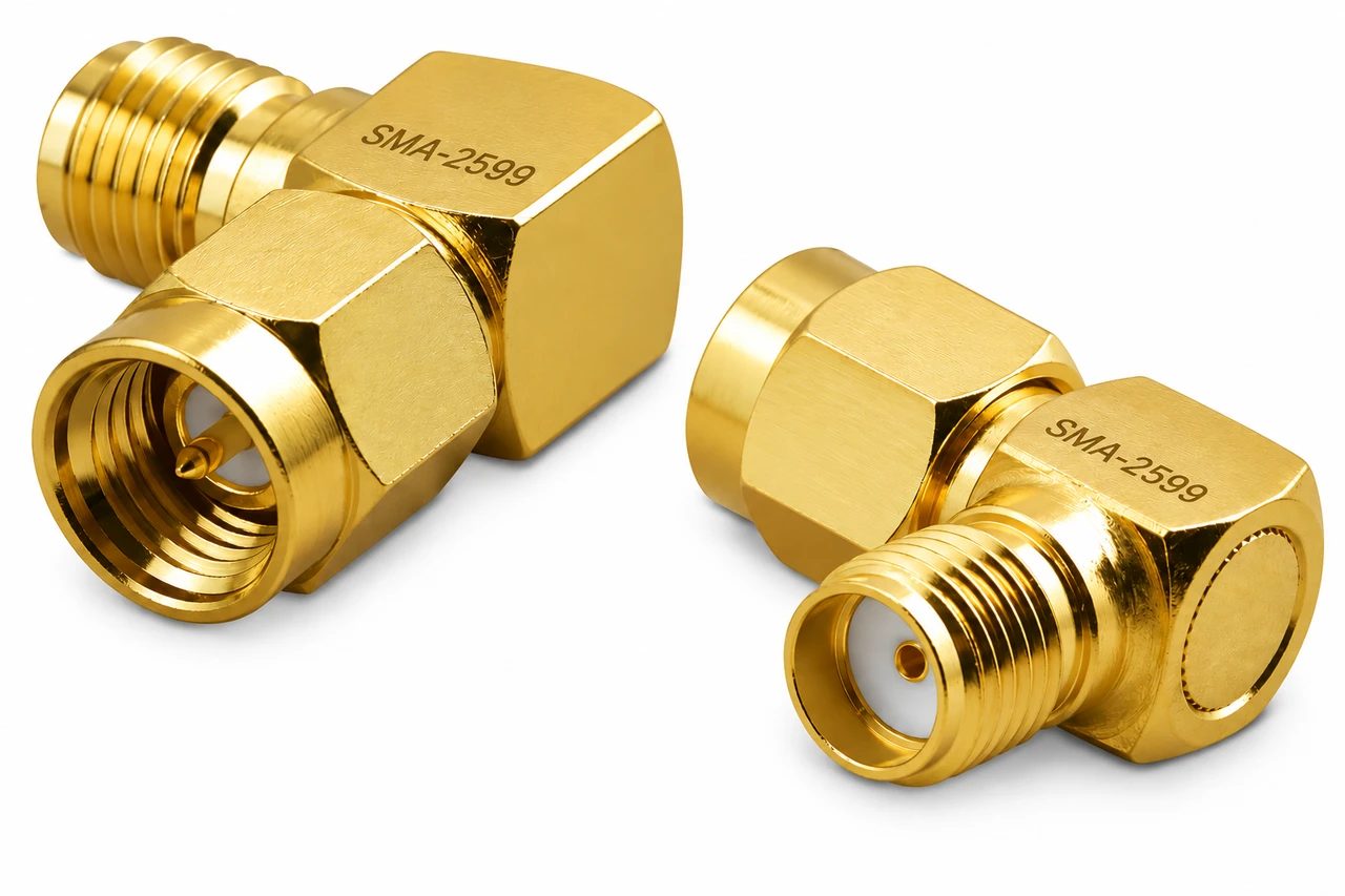SMA Male Female Right Angle Coaxial Adapter - SMA-2599