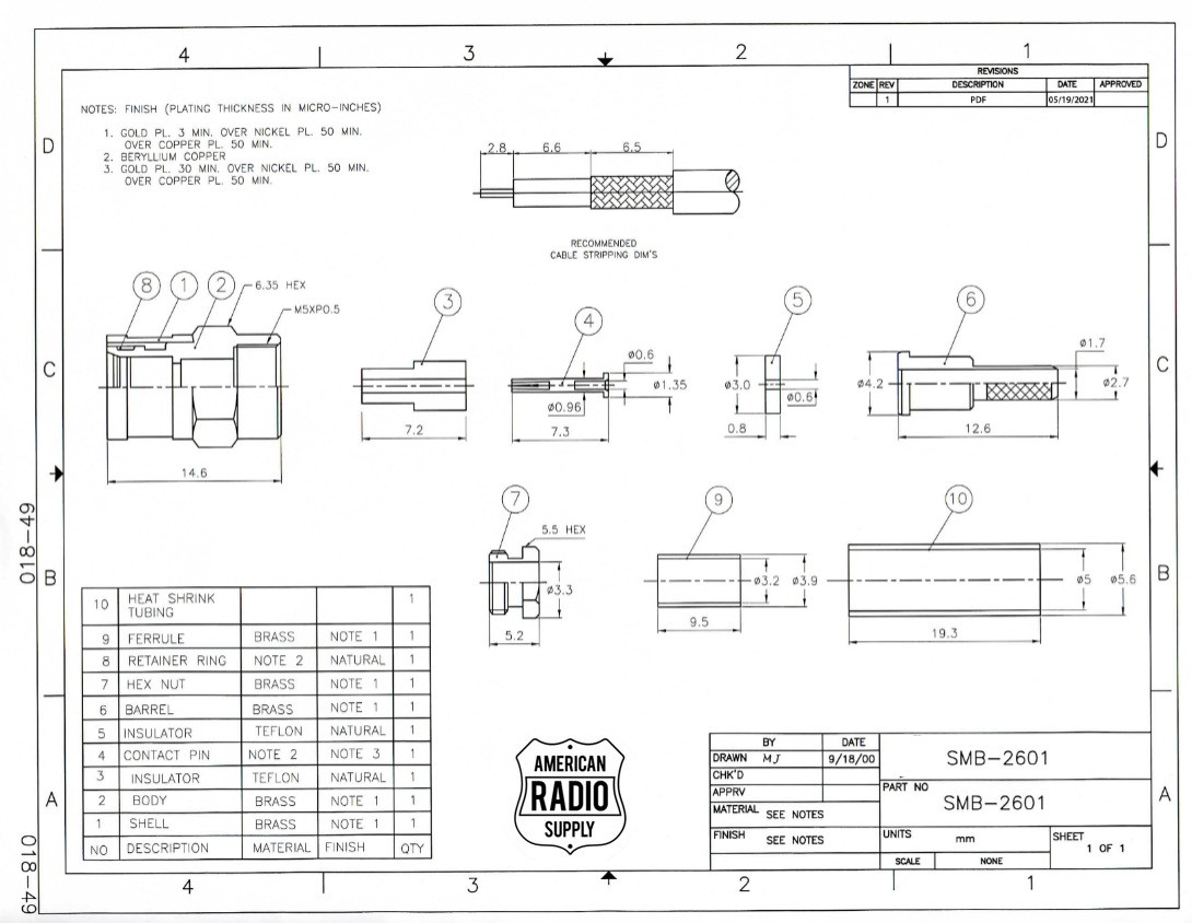 SMB Clamp & Crimp Male Plug Connector For RG-316 & RG-174