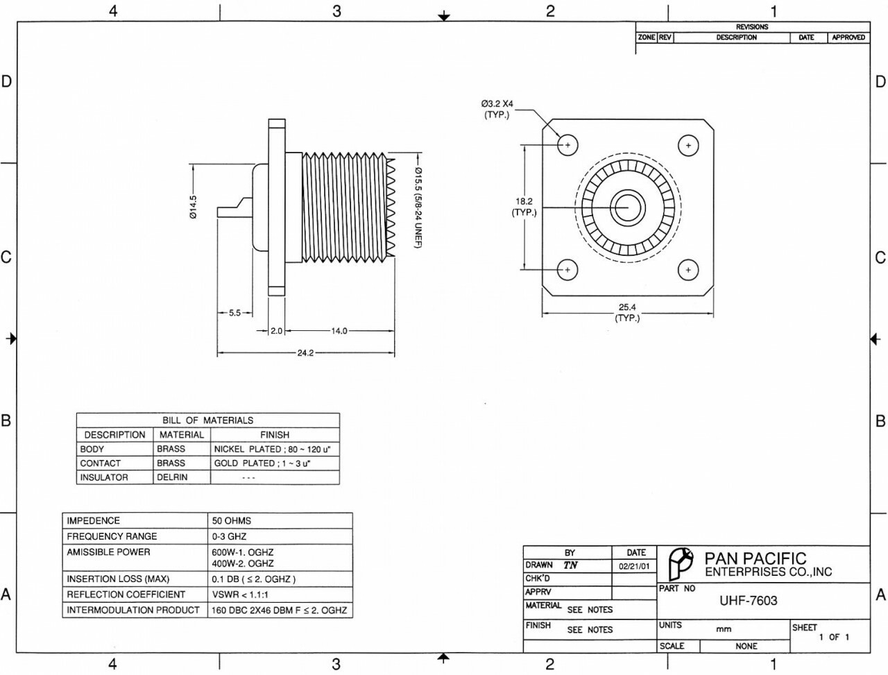 SO-239 Panel Mount UHF-Female Coaxial Connector