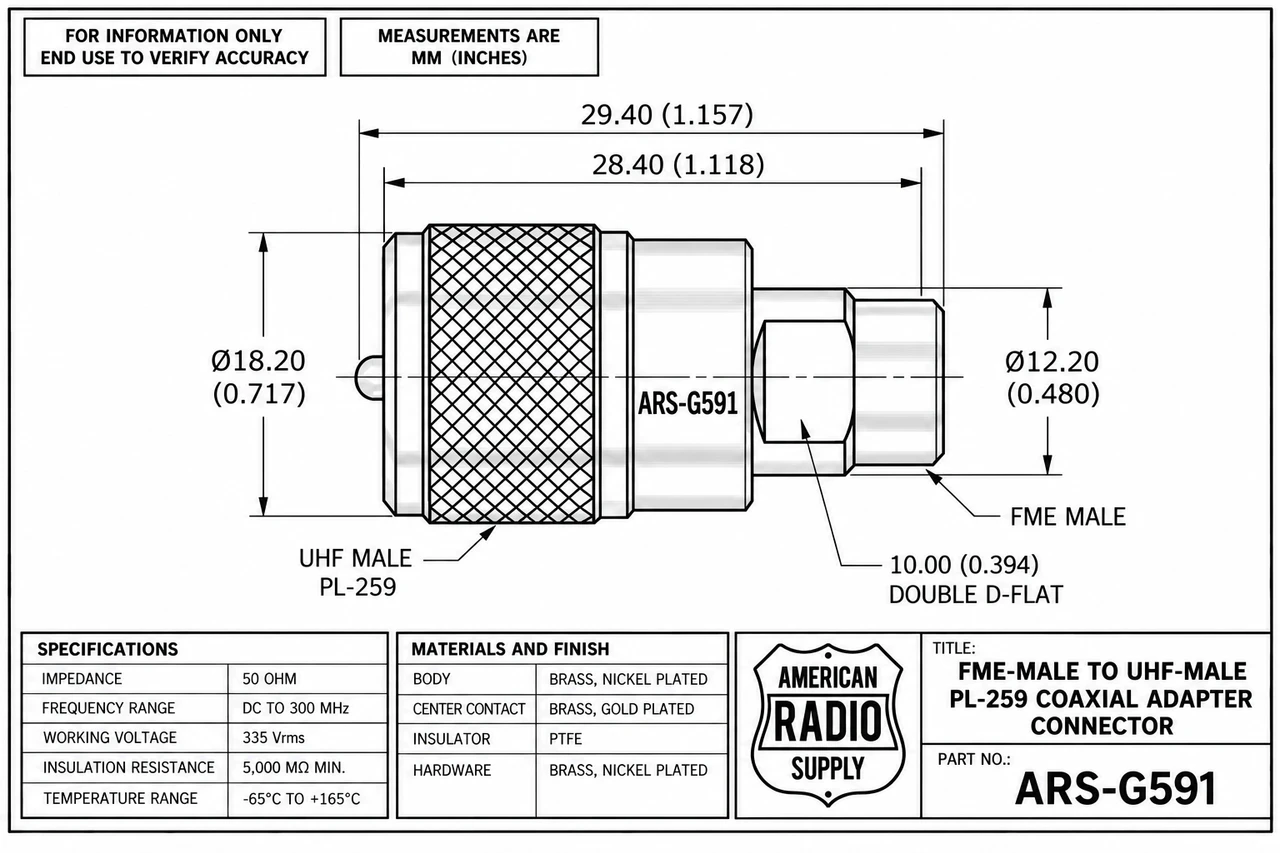 FME-Male to UHF-Male PL-259 Coaxial Adapter Connector - ARS-G591