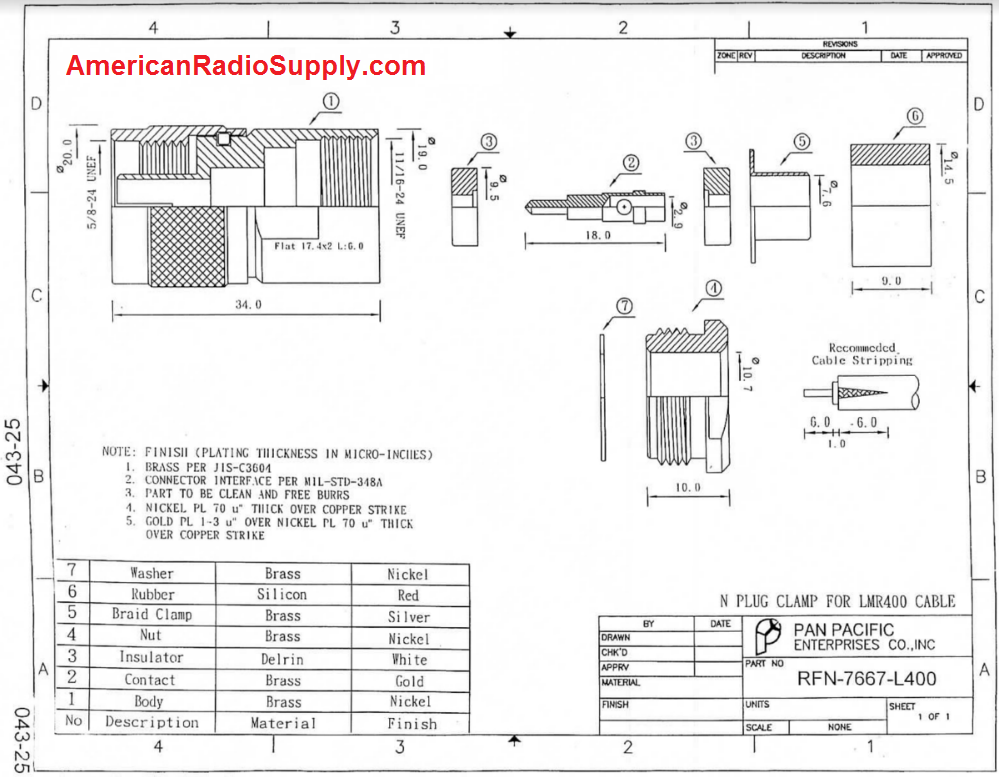 LMR400 - Type N-Male Coaxial Cable Clamp End Connector - RFN-7667-L400