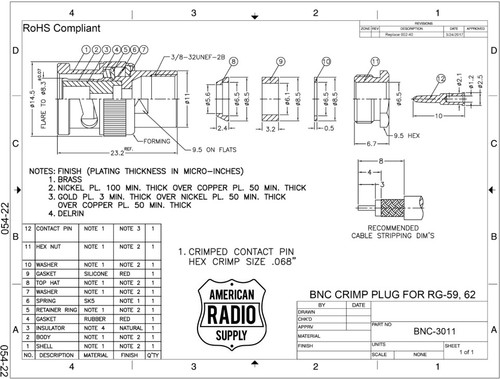 RG-62 - BNC Male Plug Standard Coaxial Cable Clamp Connector - BNC-3011