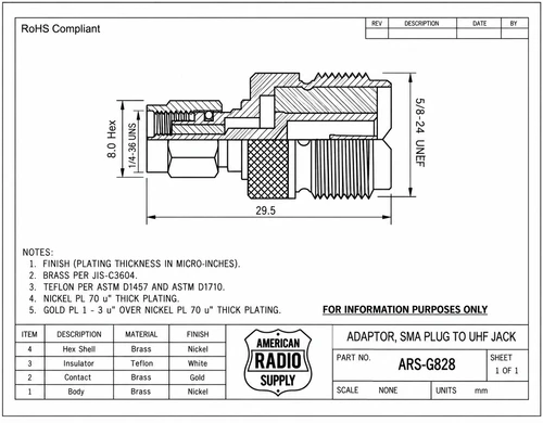 SMA-Male to UHF-Female Coaxial Adapter Connector