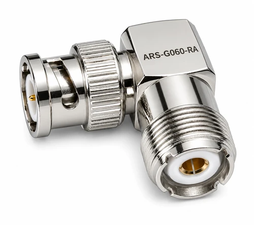BNC-Male to UHF-Female Right Angle Coaxial Adapter Connector