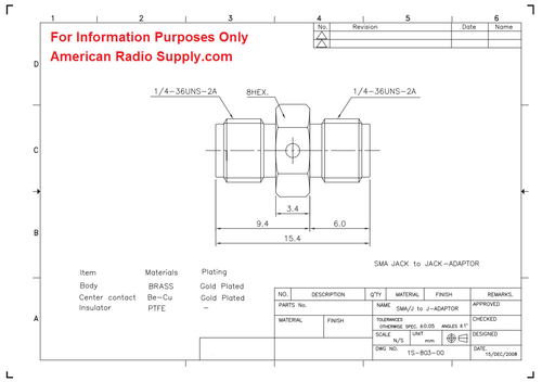 CRF-0803 - SMA Double Female Coaxial Adapter Connector