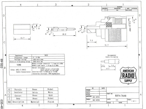 LMR240 & RG8X - Type N-Male Plug Coaxial Crimp End Connector - RFN-7648