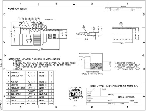 RG-8X & LMR240 - BNC Male Crimp Coaxial Cable Connector - BNC-3029-8X