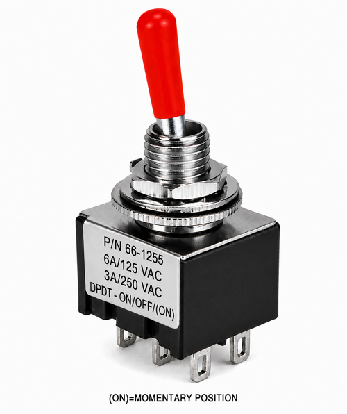 Mini Toggle Switch On/Off/On DPDT 6P 6A 125VAC - P/N CES-66-1255