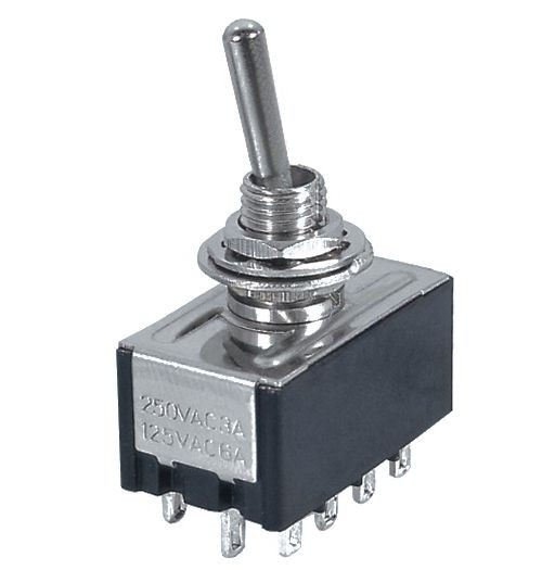 Mini Toggle Switch On/On 4PDT 12P 6A 125VAC - P/N CES-66-1220