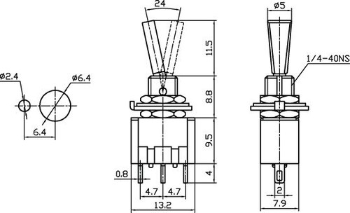 Mini Toggle Switch On/On SPDT 3P 6A 125VAC - P/N CES-66-1226